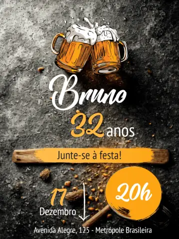 Convite Bar Pub para adult birthday in a relaxed style. – tema birthday (vibrant, laid-back, colorful, modern, youthful, pub-style)