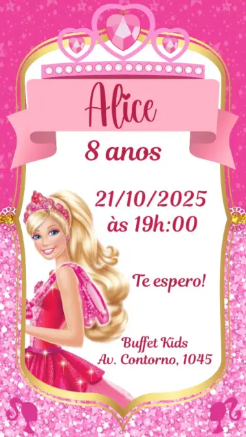 Invitación Barbie editable y personalizable