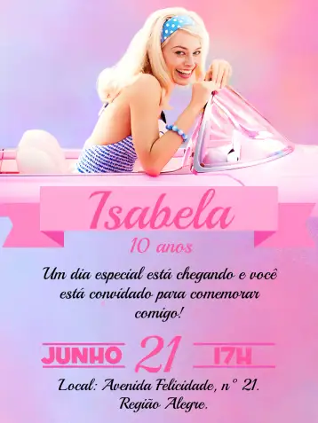 Convite Barbie Novo para children's birthday with a barbie theme. – tema commemorative dates (pink, contemporary, playful, themed, bright)