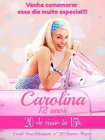 Invitación Barbie Nuevo editable y personalizable