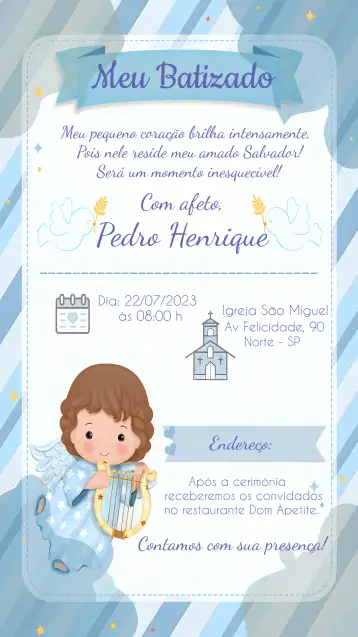 Convite Batizado Anjinho Azul editável e personalizável
