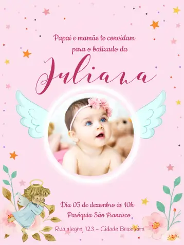 Invitación Bautizo Angelito Con Foto Azul editable y personalizable