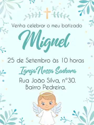 Convite Batizado Branco editável e personalizável