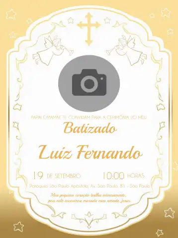Convite Batizado Com Foto Cruz editável e personalizável
