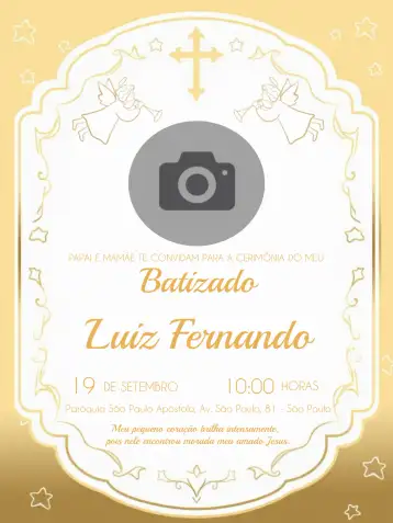 Convite Batizado Com Foto Cruz editável e personalizável