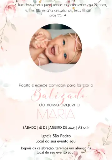 Invite Floral Baptism With Delicate Photo editable and customizable