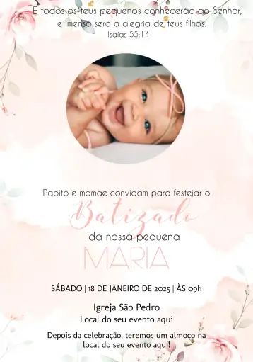 Invite Floral Baptism With Delicate Photo editable and customizable