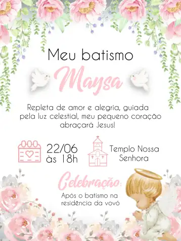 Convite Batizado Igreja editável e personalizável