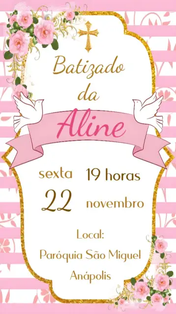 Convite Batizado Menina para batizado de menina. – tema batizado (floral, pastel, minimalista, moderno, delicado, clássico)