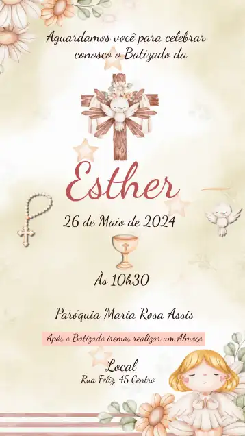 Convite Batizado Menina Anjinha editável e personalizável