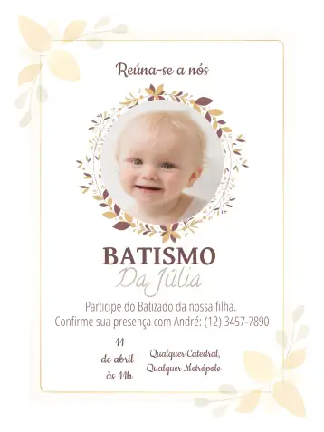 Convite Batizado Menina Floral Com Foto Batismo editável e personalizável