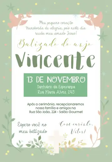 Convite Batizado Menino editável e personalizável