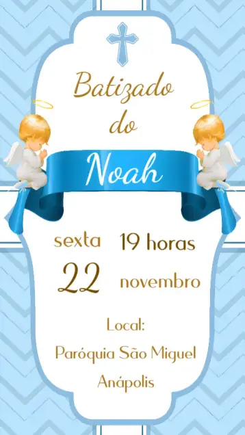 Convite Batizado Menino para batizado de meninos – tema batizado (azul claro, minimalista, ilustrações infantis, detalhes em dourado, estilo contemporâneo)