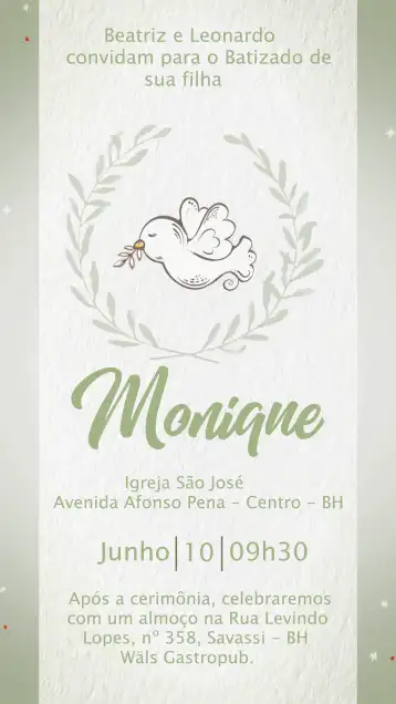 Convite Batizado Passarinho Batismo editável e personalizável