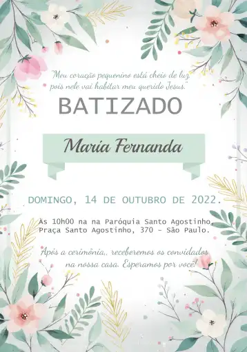 Convite Batizado Rosa editável e personalizável