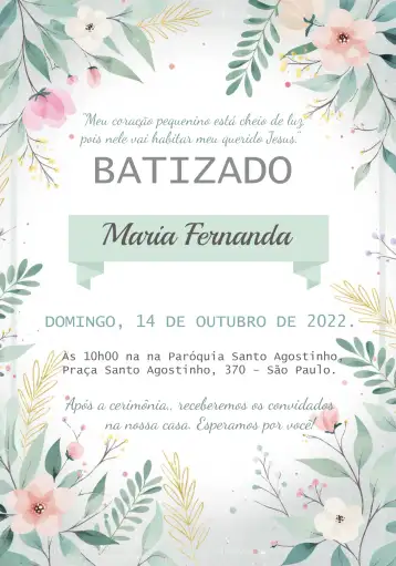 Convite Batizado Rosa editável e personalizável