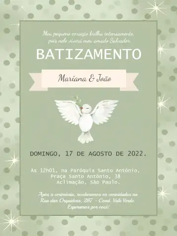 Convite Batizado Verde editável e personalizável