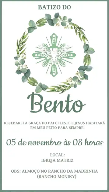Convite Batizado Verde Batismo editável e personalizável