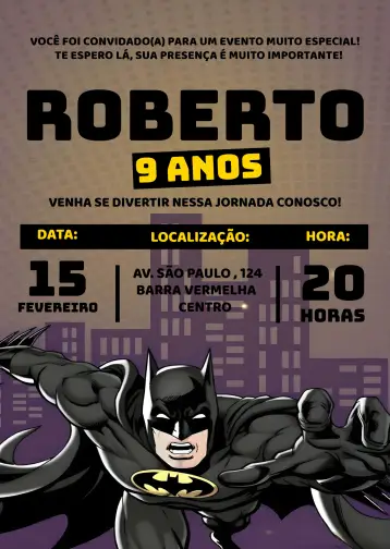 Convite Batman Batmam editável e personalizável