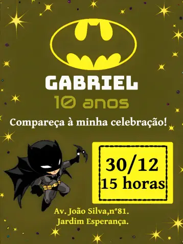 Convite Batman Preto editável e personalizável