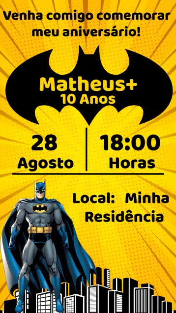 Convite Batman Desenho editável e personalizável