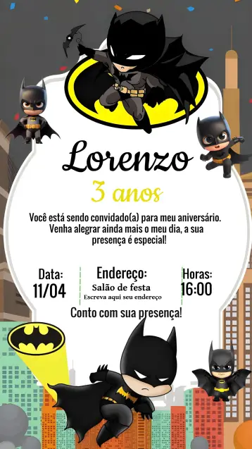 Convite Batman Toy editável e personalizável