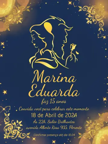 Convite Bela E A Fera Azul editável e personalizável