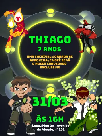 Convite Ben 10 Alienígena editável e personalizável