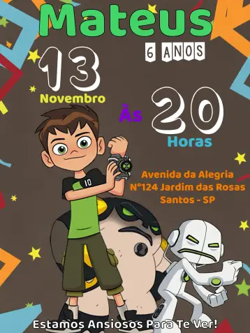 Invitación Ben 10 Blanco editable y personalizable