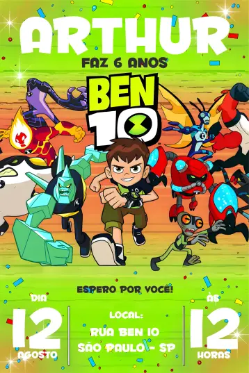 Invitación Ben 10 Verde editable y personalizable