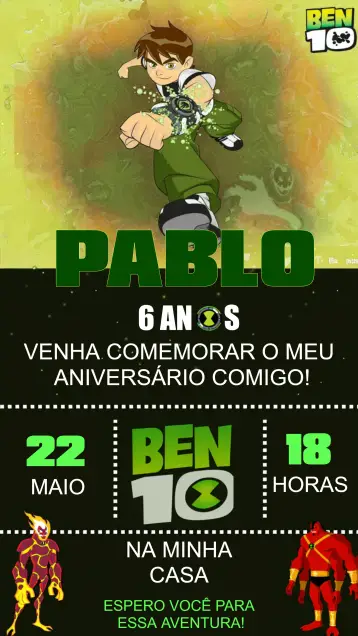 Invitación Ben10 Verde editable y personalizable