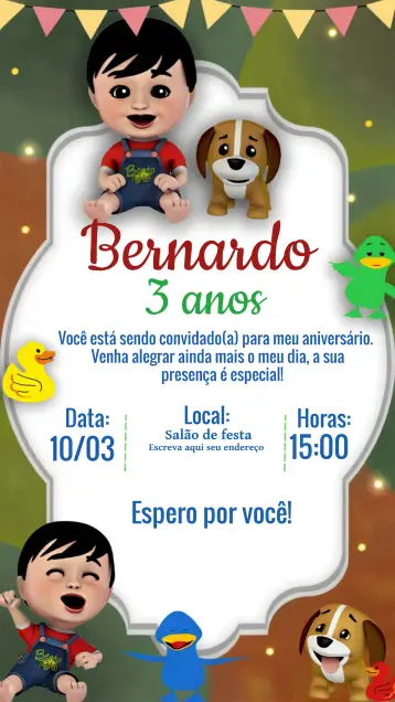 Convite Bento E Totó Amarelinho editável e personalizável