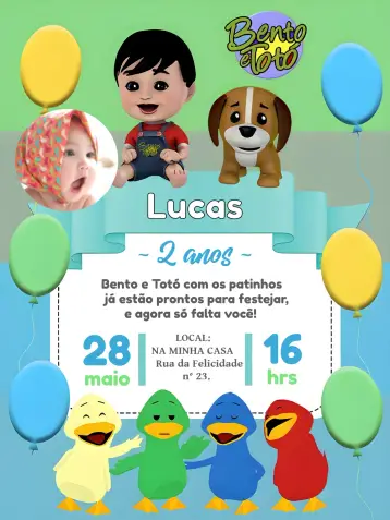 Invite Bento And Totó The Colorful Ducklings With Photo Drawing editable and customizable