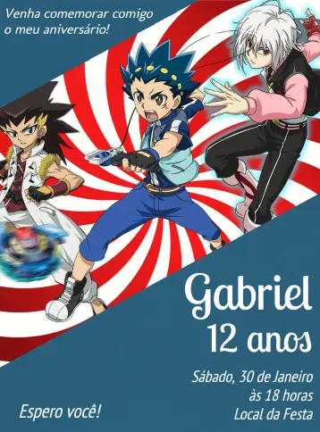 Convite Beyblade Anime editável e personalizável