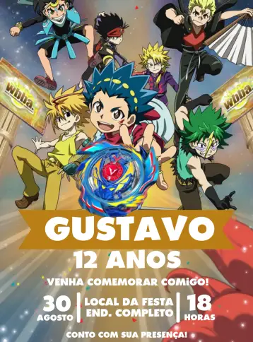 Convite Beyblade Dragão editável e personalizável