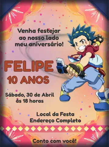 Convite Beyblade Dragão editável e personalizável