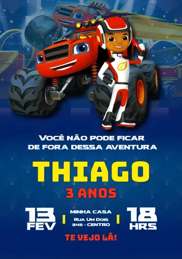 Invite Blaze Monster Machines Car editable and customizable