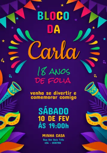 Invitación Bloco De Carnaval Baile editable y personalizable