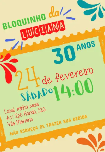 Convite Bloquinho De Carnaval Eletrico editável e personalizável