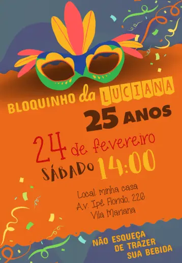 Invitación Bloquinho De Carnaval Eléctrico editable y personalizable