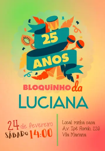 Convite Northeast Carnival Block Party para birthday with a carnival theme or carnival party. – tema commemorative dates (colorful, carnival, Northeastern, fun, cheerful)