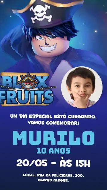 Invitación Blox Fruits Con Foto Roblox editable y personalizable