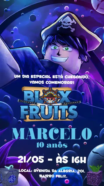 Invitación Blox Fruits Gamer editable y personalizable