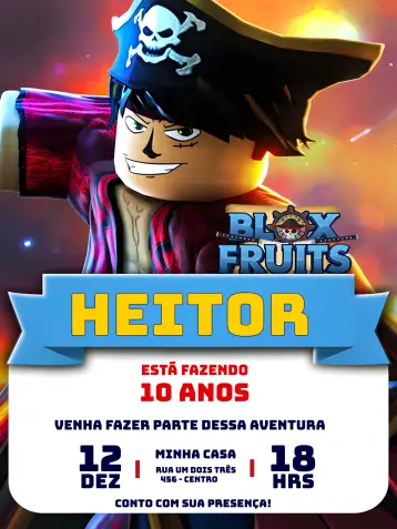 Invitación Blox Fruits Pirata editable y personalizable