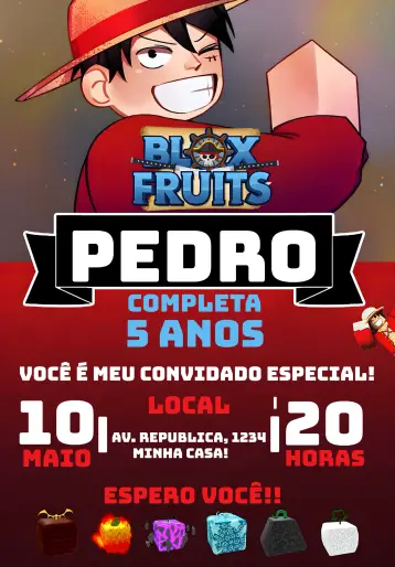 Invitación Blox Fruits Roblox Bloxfruits editable y personalizable