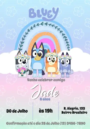 Invitación Bluey Y Bingo Rosa editable y personalizable