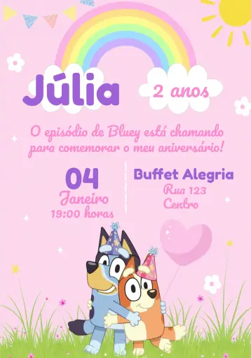Invitación Bluey Y Bingo Perro editable y personalizable
