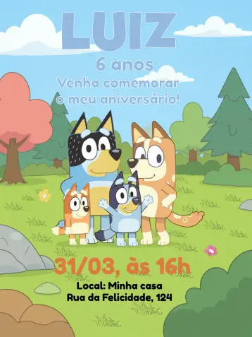 Invitación Bluey Y Bingo Dibujo editable y personalizable