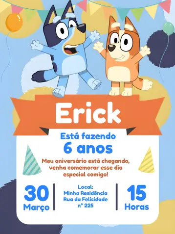 Invitación Bluey Y Bingo Perro editable y personalizable