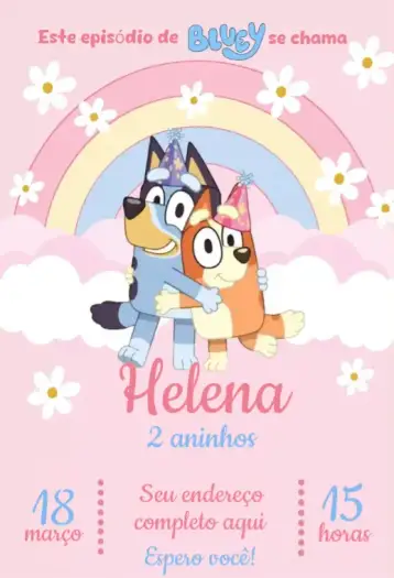 Convite Bluey e Bingo Menina Rosa para aniversário infantil – tema aniversário infantil (rosa, divertido, moderno, infantil, colorido)